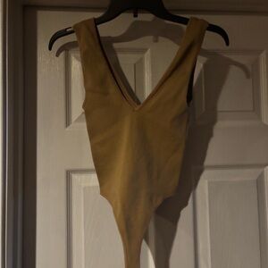 Women’s Ribbed V-Neck Bodysuit - Mustard